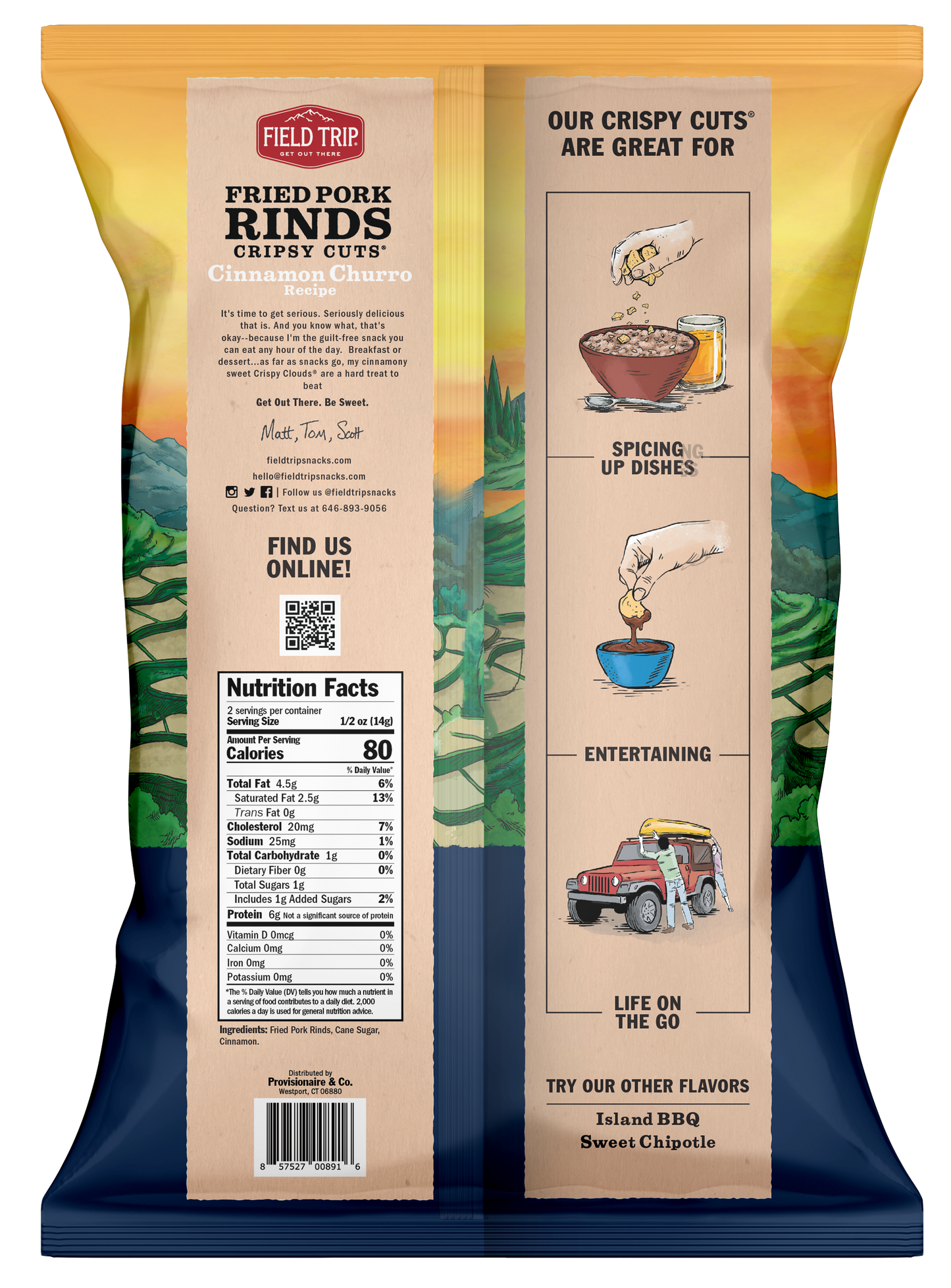 Crispy Cuts, Cinnamon Churro Pork Rind 1.0 oz (wholesale)