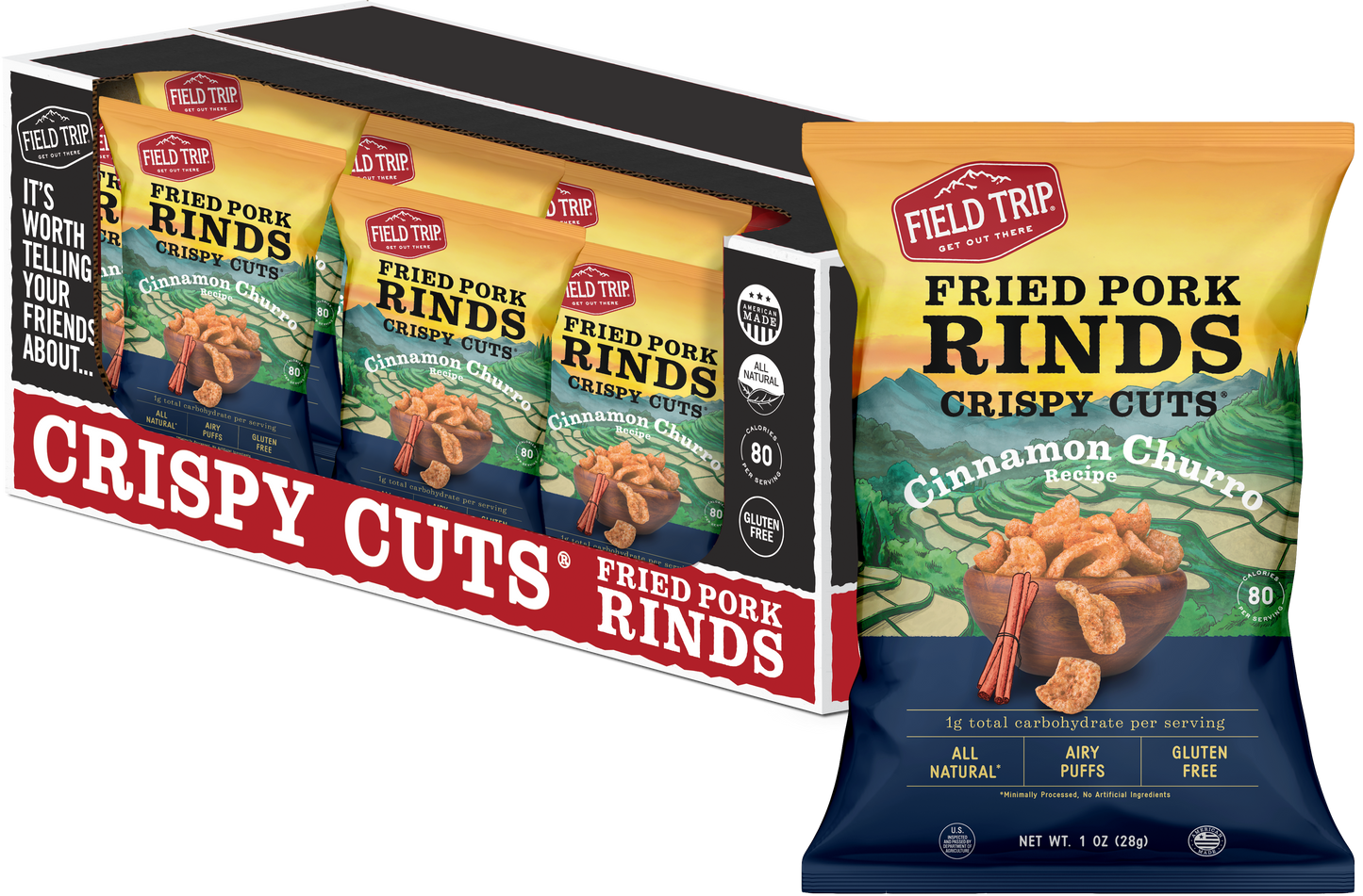 Crispy Cuts, Cinnamon Churro Pork Rind 1.0 oz (wholesale)