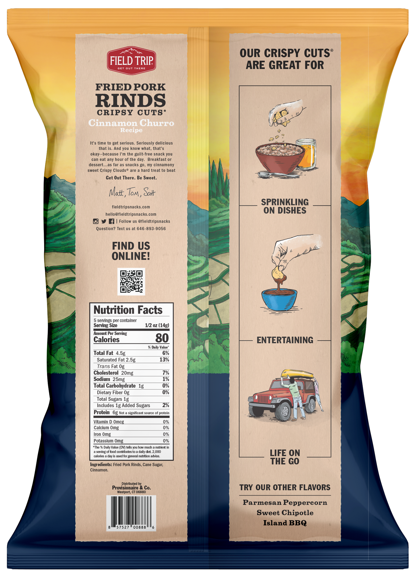 Crispy Cuts, Cinnamon Churro Pork Rind 2.5 oz (wholesale)