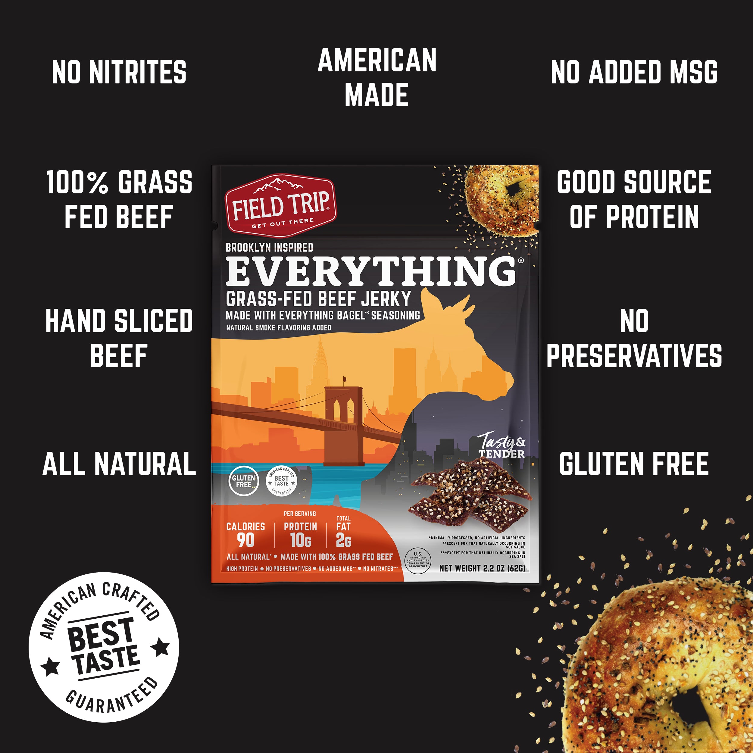 Brooklyn Everything Bagel Seasoned Beef Jerky 2.2oz (4ct)