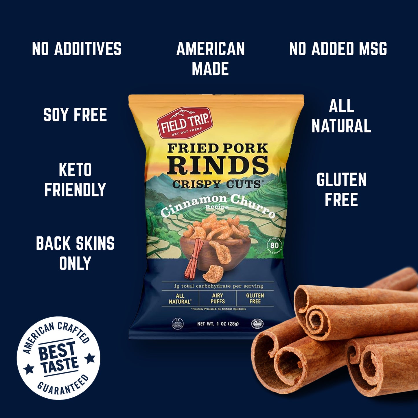 Crispy Cuts, Cinnamon Churro Pork Rind 1.0 oz (wholesale)