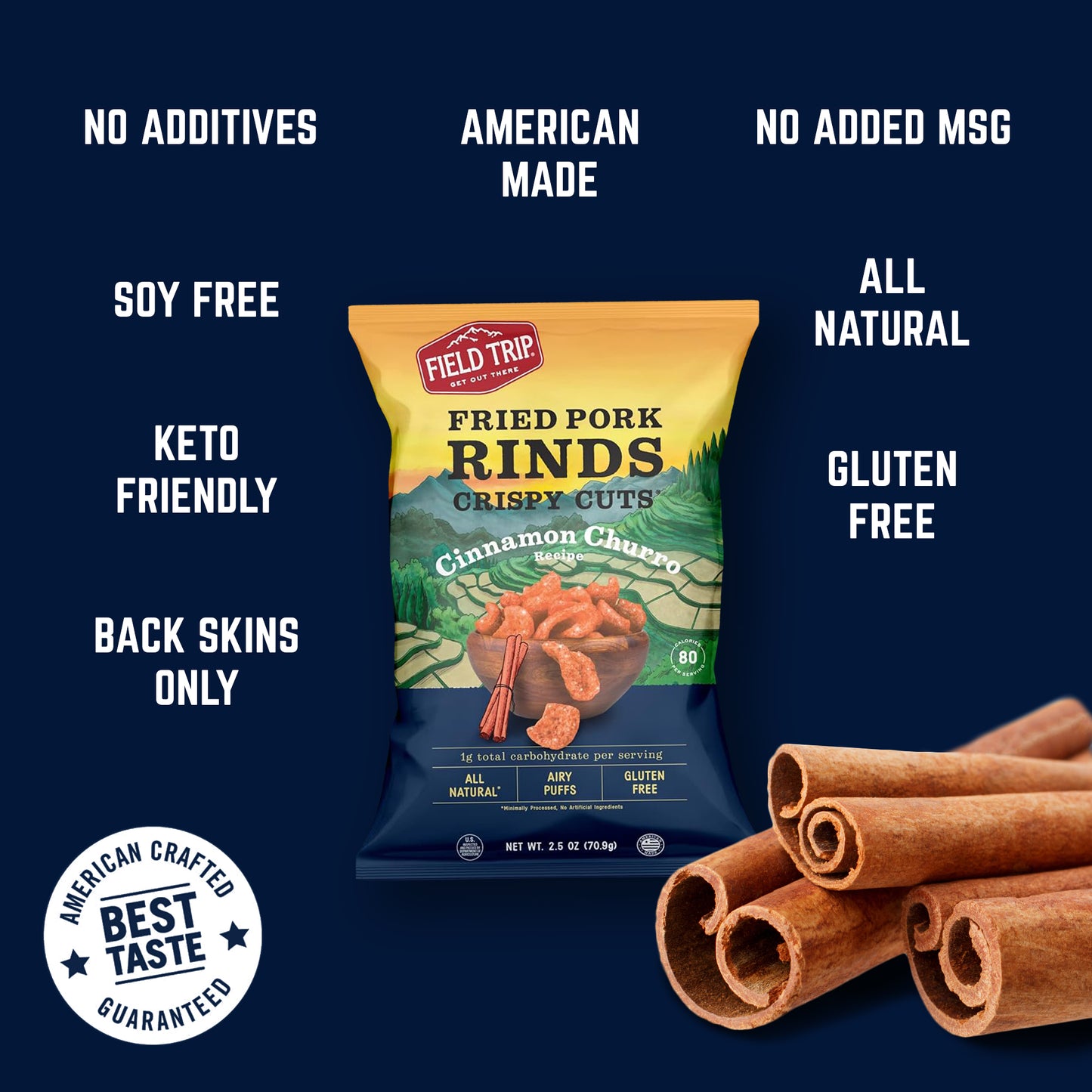 Crispy Cuts, Cinnamon Churro Pork Rind 2.5 oz (wholesale)